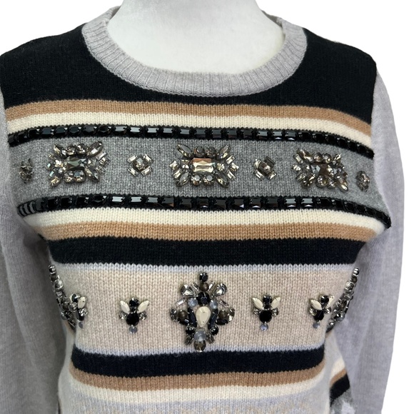 J. Crew 100% Wool Grey Long Sleeve Crew Neck Jewelled Fair Isle Sweater … - Picture 4 of 11